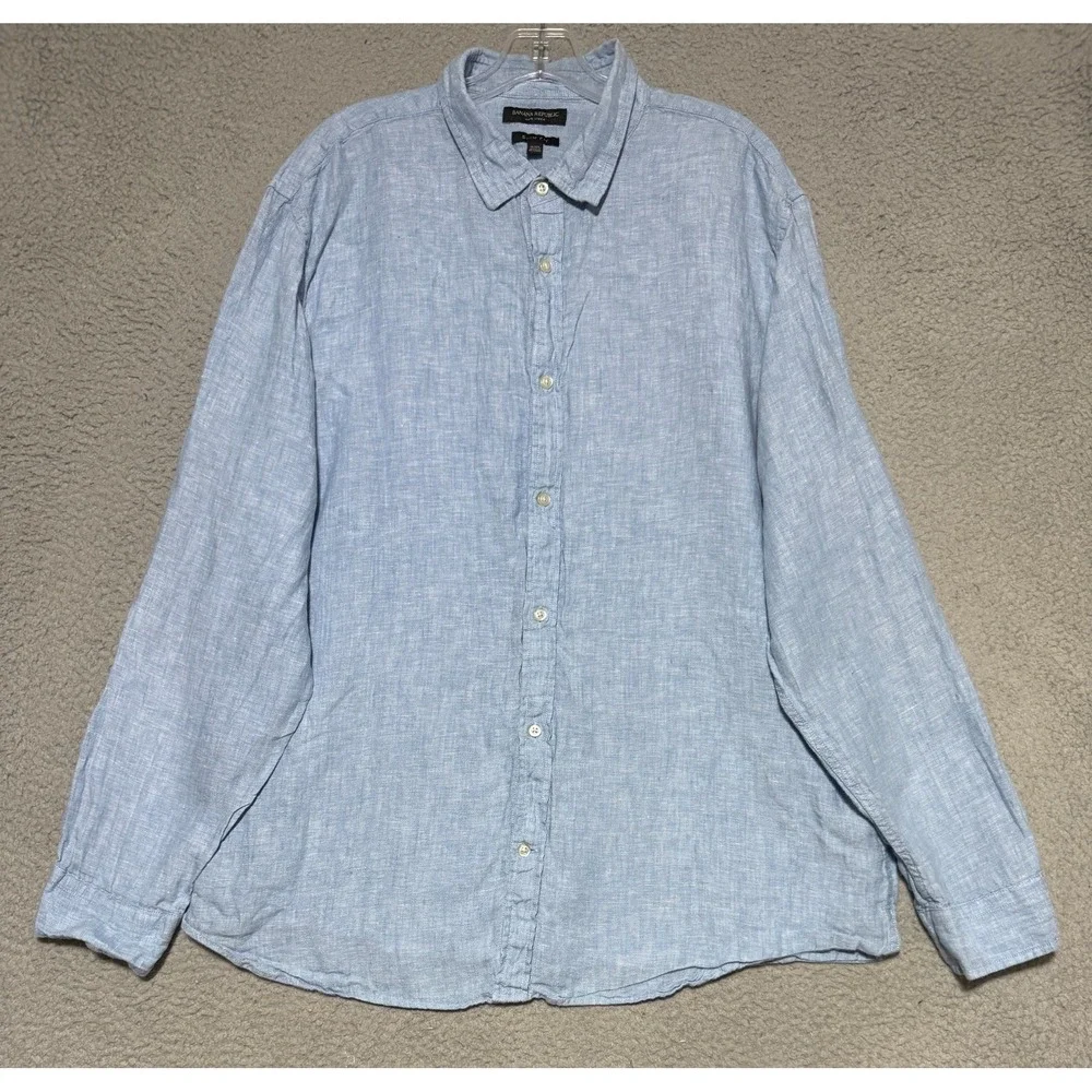 Banana Republic 100% Linen long sleeve button up shirt Mens 2XL Blue